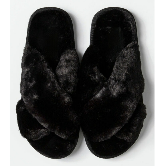 Just In!🖤Black Criss Cross Fur Strap Sandal - Picture 2 of 6